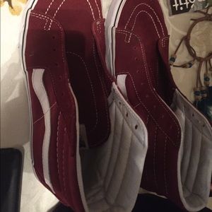 Dark red high top vans no laces